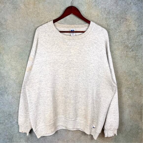 VTG Russell Athletic Crewneck Sweatshirt XXL Gray USA Made 90s Blank Plain Worn - Picture 1 of 9